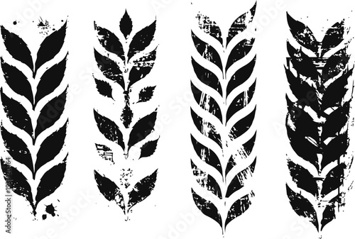 grunge wheat stalks silhouettes rustic natural grain plants with textured distressed effect agriculture harvest icons set