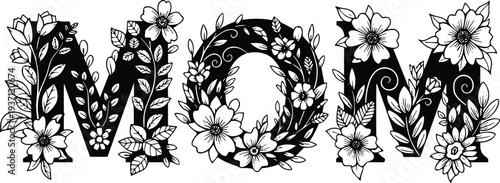Floral MOM decorative illustration, Mother’s Day vector design, flower wreath typography art, celebration graphic element, creative stock collection for mothers