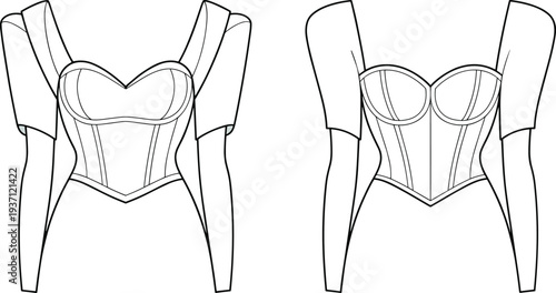 Two black and white corset with different bust shapes and boning structures fashion