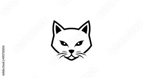 Stylized angry cat face with pointed ears and whiskers in black outline on white background