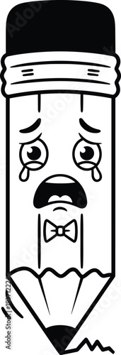 Sad crying pencil character illustration minimal flat vector design for education emotion concept cartoon stationery and creative expression