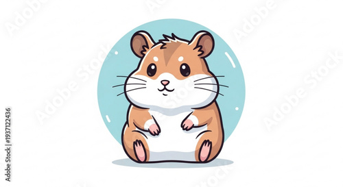 Cute brown hamster standing on hind legs in circle with blue background and white spots