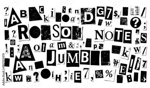 alphabet letters and numbers Ransom Note Style Cut-Out Letters Numbers and Symbols Collage Isolated on White Background