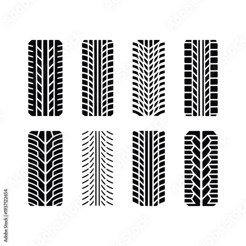 Tire vector icons set of different tread patterns and designs