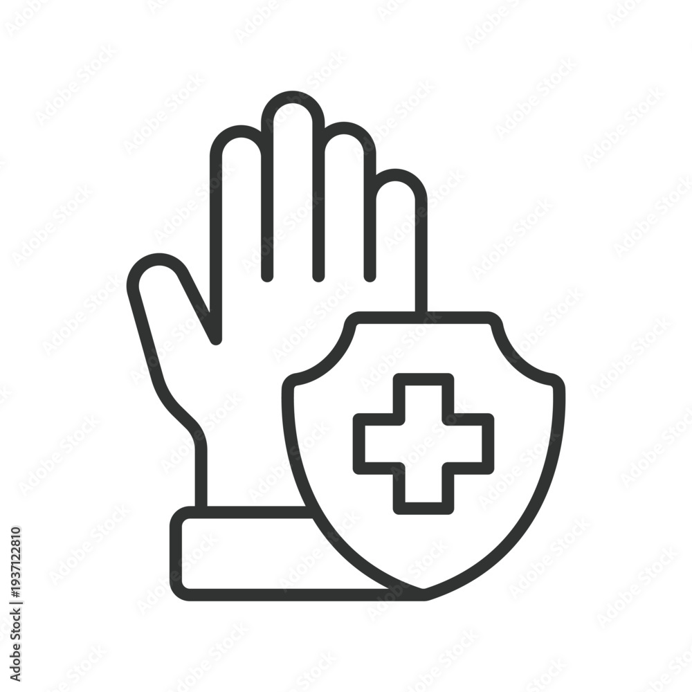 Obraz premium Medical protection gloves icon in line design. gloves, protection, hygiene, medical, safety, healthcare, sterile on white background vector. gloves editable stroke icon
