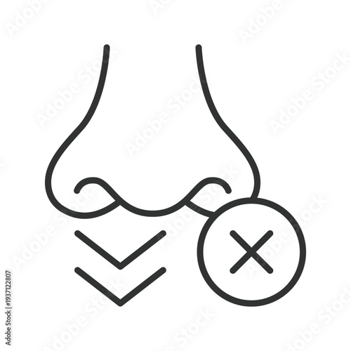 Blocked nose symptom icon in line design. nose, congestion, blocked nose, breathing, allergy, cold, medical on white background vector. nose editable stroke icon