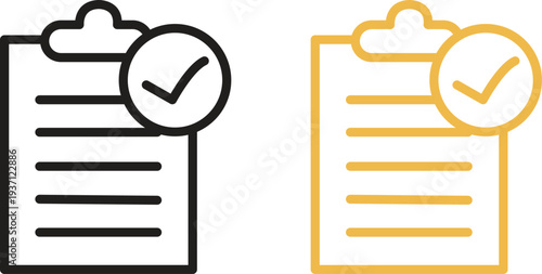 Clipboard with checklist icon, black and yellow versions on transparent background