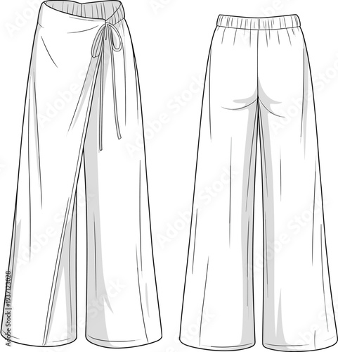 Two pairs of wide-leg pants one with a drawstring and the other with an elastic waistband gray