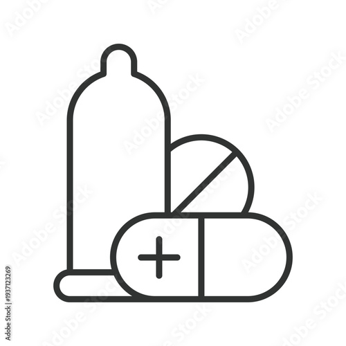 Contraception protection icon in line design. contraception, condom, pills, healthcare, birth control, protection, medical on white background vector. contraception editable stroke icon