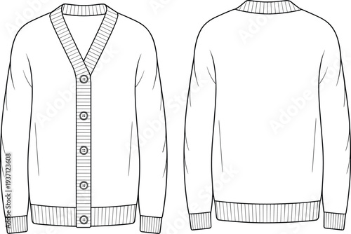 White Ribbed Knit Cardigan with Button Closure and Ribbed Cuffs and Hem sweater