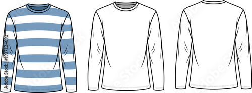 Three Long Sleeve Shirts with Different Patterns and Colors striped solid color white