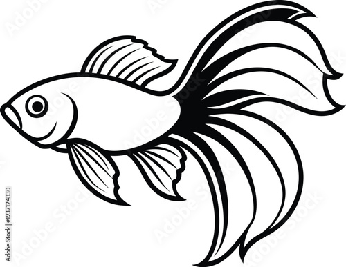 Betta Fish Line Art Illustration – Elegant Ornamental Fish Outline