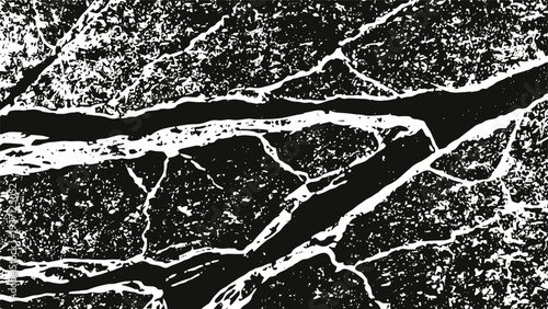 Black and white abstract cracked texture background with rough irregular lines and high contrast pattern