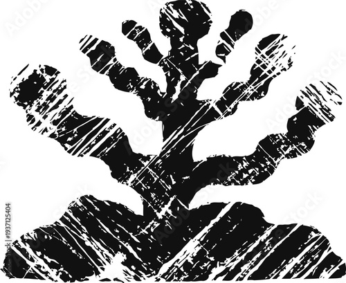 Grunge coral reef silhouette in black and white with textured distressed effect