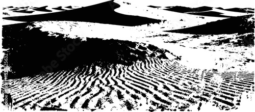 Expansive sand dunes with textured ripples and shadows under bright light in a desert landscape