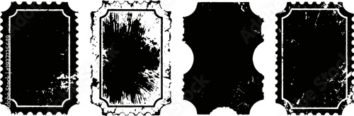 grunge distressed vintage ticket stub silhouettes with worn and torn edges