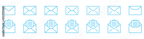Mail envelope icon set. Line mail collection.