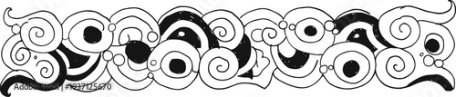 black and white ornamental floral border with swirls and circular patterns