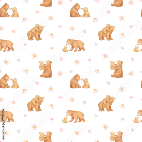cute bear mom and baby seamless pattern, mothers day baby nursery design