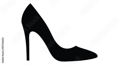 A minimalist black silhouette of a single high heeled shoe against a plain white background high quality