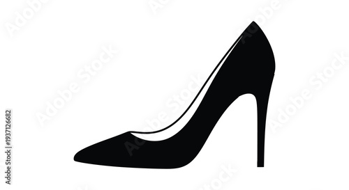 A minimalist silhouette of a black high heeled shoe against a plain white background high quality professional
