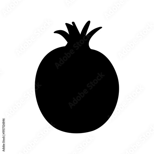 Silhouette of a ripe and delicious pomegranate fruit isolated on white background