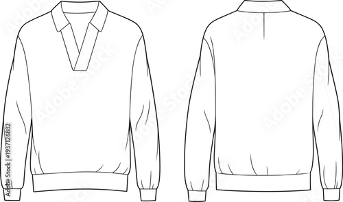 White Sweatshirt with V- Neck and Long Sleeves Front and Back View v-neck front view