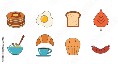 Breakfast food and autumn leaf vector illustration