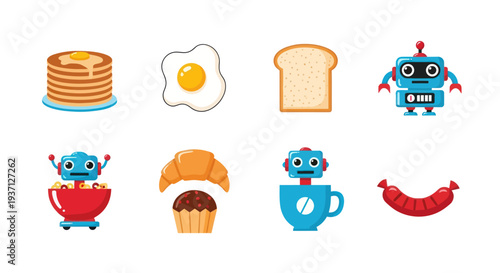 Breakfast food and robot illustration