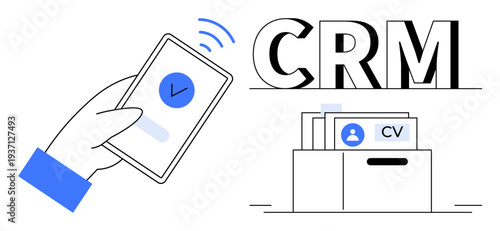 CRM concept. CRM technology ensures digital access, optimizing customer and client data management. CRM helps streamline workflows, improve lead tracking, and enhance business efficiency. Ideal