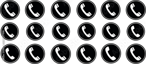 Phone Call Circle Icon Set with Telephone Receiver Symbols for Contact, Customer Support, Communication, Hotline Services, and Mobile App Interface Design