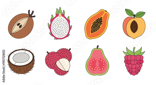 Cartoon fruits collection isolated on white
