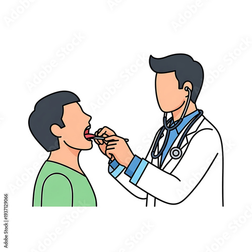 Doctor examining a child’s throat during a routine health checkup.