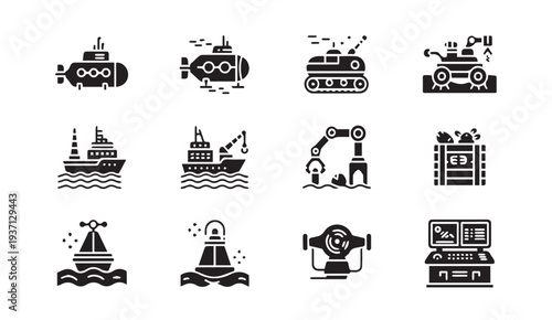 Modern industrial and military icons for business and technology concepts