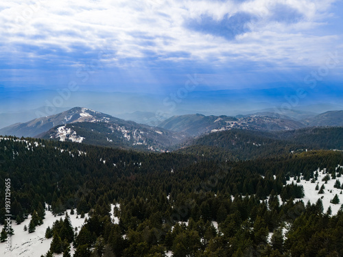 Snow covered landscapes and mountains in Kopaonik Raska District Serbia on a clear winter day in early 2023