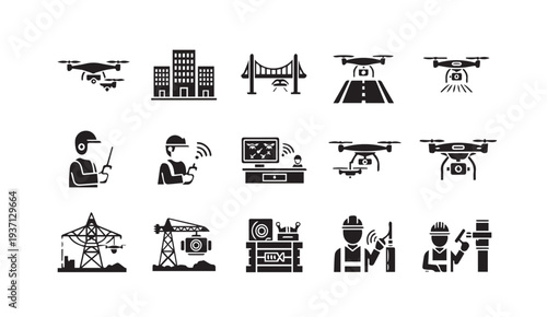 Drone technology icons for modern industry and infrastructure projects