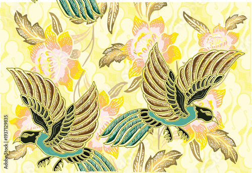 A beautiful floral and bird batik motif with contemporary colors. eps 10