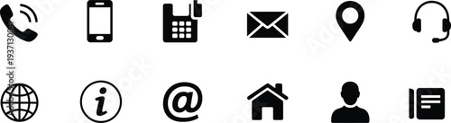 Collection of communication and contact icons on a white background phone call