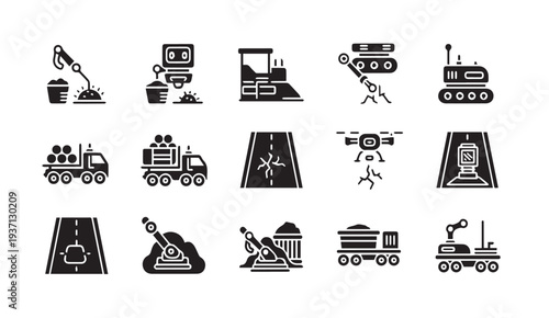 Industrial icons for mining, construction, and manufacturing processes