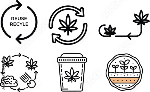 Cannabis recycling and reuse concept icons with arrows and symbols