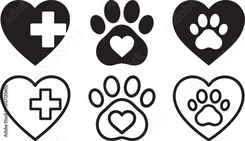 Premium veterinary emblem icon set.