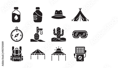 Desert adventure icons for travel and outdoor activities