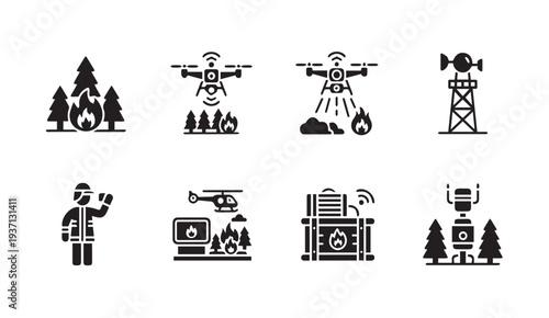 Wildfire detection and management technology icons