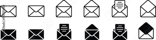 Dual Row of Outline and Filled Icons for Mail and Envelope Symbols email message