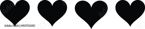 Four black solid heart shapes of varying widths on a white background Keywords: heart, shape, solid, black, white background