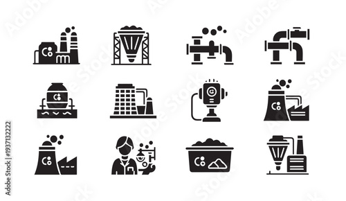 Carbon capture industrial icons for sustainable energy solutions
