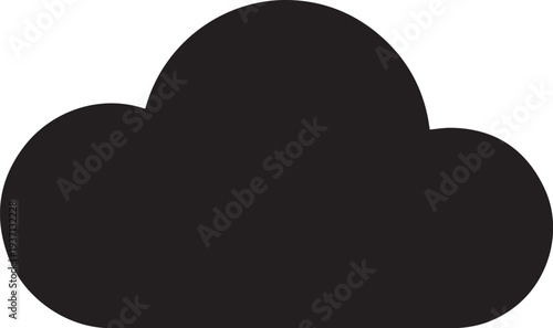 Minimalist Cloud Icon Vector – Simple Solid Black Cloud Shape Flat Design Weather or Cloud Storage Symbol isolated on Transparent Background