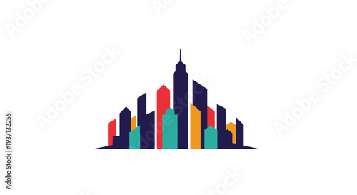 Colorful City Skyline Illustration with Skyscrapers.