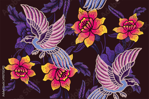 A beautiful floral and bird batik motif with contemporary colors. eps 10