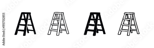 Stepladder Icons Set. Household and Work Safety Equipment Vector. Construction and DIY Tool Collection.